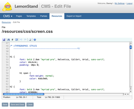 Editing CSS file in LemonStand